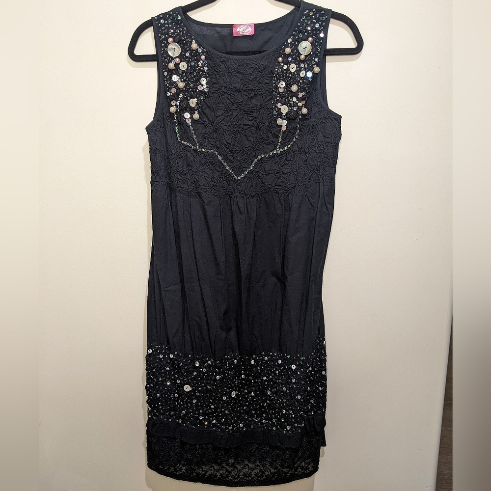 Blumarine Blugirl Mini Dress Beaded Buttons Lace Beachy Vintage Size US6 IT42